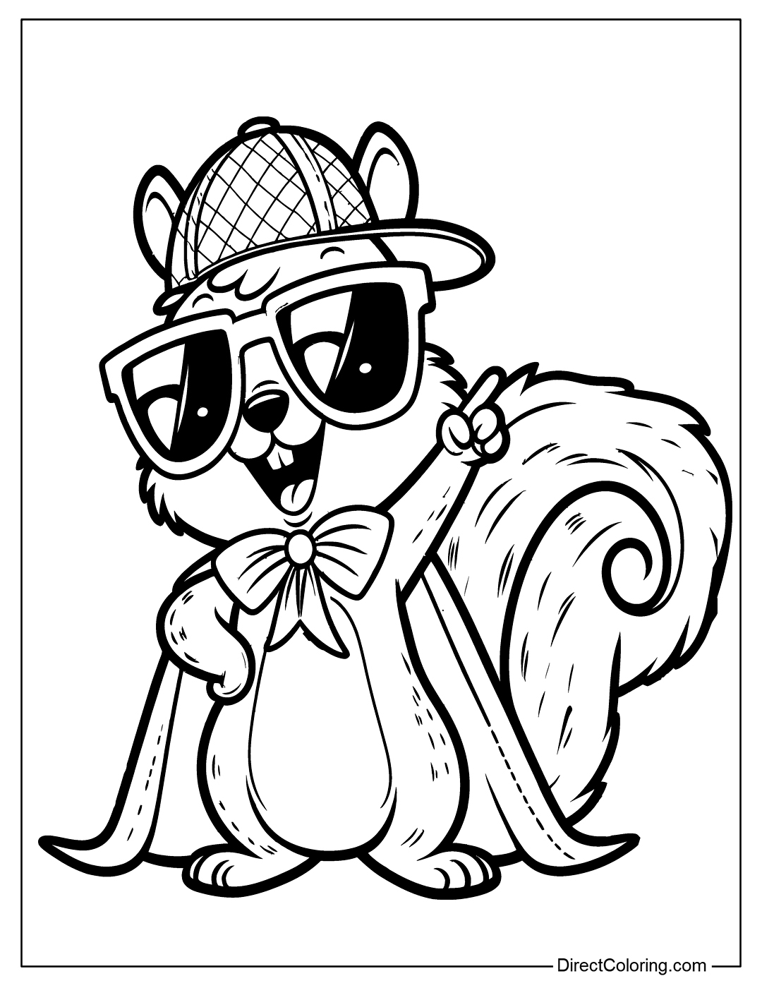 Cartoon Squirrel in Sunglasses and Cap Coloring Sheet